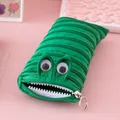 Funny green monster zipper pencil case for kids large capacity stationery storage - Green