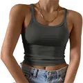 Αμάνικο σκούρο γκρι ριμπ crop top γυναικείο φανελάκι σε στενή γραμμή και μοντέρνο στυλ - S / σκούρο γκρι