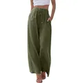 Pantalon large en lin grande taille pour femme avec cordon et poches vert armée - S / Vert Militaire