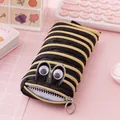 Cute black and yellow monster zipper pencil case with funny large googly eyes for students - Gold