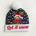 Festive Christmas knit beanie with LED lights featuring reindeer and Let it snow text - Let It Snow White Cuffed Hat