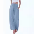 Pantalon large en lin bleu clair confortable avec taille à cordon et poches latérales - S / Rose bonbon