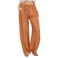Pantalon large décontracté en lin avec cordon de serrage dans une teinte orange chaud - 3XL / Orange