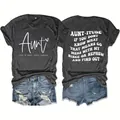 Graues Damen T-Shirt mit lustigem Aunt Aufdruck vorne und hinten für den Alltag - S / Dunkelgrau