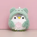 Cute penguin plush keychain wearing green frog hoodie holding pink striped lollipop - Green Candy Penguin / 12cm