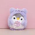 Adorable mini plush penguin keychain toy in purple bear hood with lollipop charm - Purple Candy Penguin / 12cm
