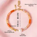 Bracciale da donna con perle naturali e giada arancione a forma di bambù - Bracciale in Bamboo con Perle di Giada di Seta Dorata Naturale