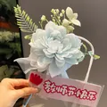 Elegant light blue artificial flower ballpoint pen in transparent gift bag for teacher gift - Blooming Rose (Blue) / Blue