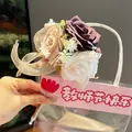 Elegant artificial rose flower ballpoint pen in a transparent gift bag for teachers - Lace Bow Rose (Champagne)