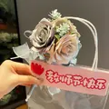 Elegant rose flower ballpoint pen gift set with decorative teacher's day card - Lace Bow Rose (Mint Green)
