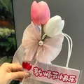 Elegant tulip bouquet ballpoint pen gift set with pink mesh bow and pearl for teachers - Tulip (Pink & White)