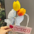 Elegant tulip-shaped ballpoint pen set with blue bow and pearl decor for teacher gift - Tulip (Yellow & Orange)