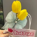 Yellow tulip flower pen gift set with elegant blue ribbon and gift bag - Tulip (Yellow)
