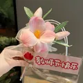 Elegant artificial pink tulip ballpoint pen presented in clear gift packaging with bow - Princess Shirley Flower Pen (Pink)