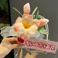 Beautiful realistic pink tulip flower ballpoint pen in gift bag for Teacher's Day gift - Princess Shirley Flower Pen (Blush)
