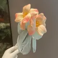 Elegant peach artificial flower ballpoint pen with a large mint green organza bow - Brownie Tulip Pen (Sunset Orange)