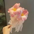 Creative pink rose flower bouquet ballpoint pen with organza bow and pearl accent - Brownie Tulip Pen (Soft Pink)