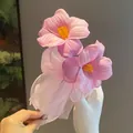 Elegant pink artificial flower ballpoint pen decorated with white organza ribbon for gift - Brownie Tulip Pen (Hibiscus Pink)