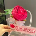 Elegant red artificial rose flower ballpoint pen with a decorative gift card in packaging - Peony Pen (Red)