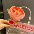 Decorative artificial pink rose flower ballpoint pen in elegant gift packaging for teachers - Peony Pen (Standard Pink)