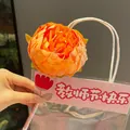 Handheld artificial orange peony ballpoint pen gift in decorative holiday packaging - Peony Pen (Standard Orange)