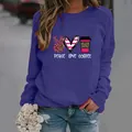 Casual purple long-sleeve sweatshirt for women with Peace Love Coffee leopard print - Navy Blue