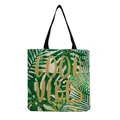 Green tropical leaf print tote bag with gold Good Vibes lettering details - GOOD VIBES Green Leaf Print Style (hm4776)