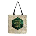 Detailed front view of a stylish tote bag with geometric gold patterns and a quote. - Geometric Grid Marble Texture Quote Style (hm4779)