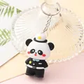Detailed view of a cute cartoon panda keychain wearing a black police uniform design - Police Panda C