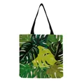 Sustainable canvas shopping bag featuring a tropical green monstera leaf print - Simple Green Leaf Theme Print Style (hm4790)