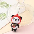 Adorable cartoon panda keychain featuring a red strawberry hoodie design pendant - Fruit Panda - Strawberry