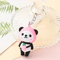 Adorable cartoon panda keychain featuring pink hood and peach pendant design for bags - Fruit Panda - Peach