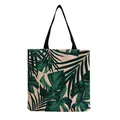 Detail view of the vibrant green tropical leaf print on a durable canvas tote bag - Beige Background Tropical Plant Leaves Print Style (hm4794)