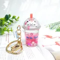 Adorable pink sakura cat milk tea cup liquid oil keychain for cute bag pendant decoration - Sakura Cat Pink