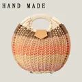 Handmade circular paper rope woven handbag with unique colorful gradient stripes - Standard Type / Brown Orange Pink