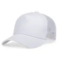 Classic white blank trucker hat with breathable mesh back and curved brim for men - White