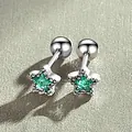 Close-up of silver-tone star stud earrings featuring vibrant green crystal gemstones - Green Rhinestone Star Stud Earring (Silver Tone)