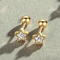 Close-up of gold star-shaped screw back earrings with crystal inlay - White Rhinestone Star Stud Earring (Gold Tone)