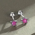Close-up of pink star-shaped screw-back cartilage stud earrings in silver finish - Rose Red Rhinestone Star Stud Earring (Silver Tone)