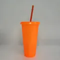 Bright orange 24oz plastic tumbler with lid and straw for daily use. - 24OZ/710ML / Orange (Glitter)