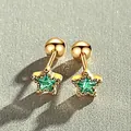 Gold star stud earrings with green zircon stones and screw back for cartilage piercing - Green Rhinestone Star Stud Earring (Gold Tone)