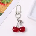 Shiny glitter red 3D simulated cherry fruit pendant keychain for cute bag charms - Dark Red