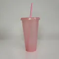 24OZ reusable pink glitter straw cup with lid large capacity 710ml plastic tumbler - 24OZ/710ML / Pink (Glitter)
