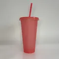 Red 24oz glitter straw cup made of durable PP plastic with a large 710ml capacity - 24OZ/710ML / Watermelon Red (Glitter)