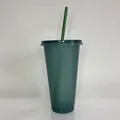 24oz dark green glitter plastic straw cup with lid, large capacity reusable tumbler - 24OZ/710ML / Dark Green (Glitter)