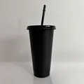 Elegant matte black glitter 24oz plastic tumbler includes matching straw and lid - 24OZ/710ML / Black (Glitter)