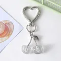 Exquisite silver glitter cherry keychain with heart-shaped clasp for bags and accessories - Heart White