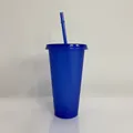 Reusable 24oz dark blue glitter plastic tumbler with matching straw and lid, 710ml - 24OZ/710ML / Dark Blue (Glitter)