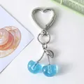 Sparkling blue glitter cherry keychain with heart-shaped clasp for cute bag charms - Heart Clasp Lake Blue