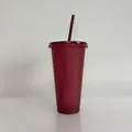 Large 24oz reusable dark red glitter plastic straw cup with lid for cold beverages - 24OZ/710ML / Wine Red (Glitter)
